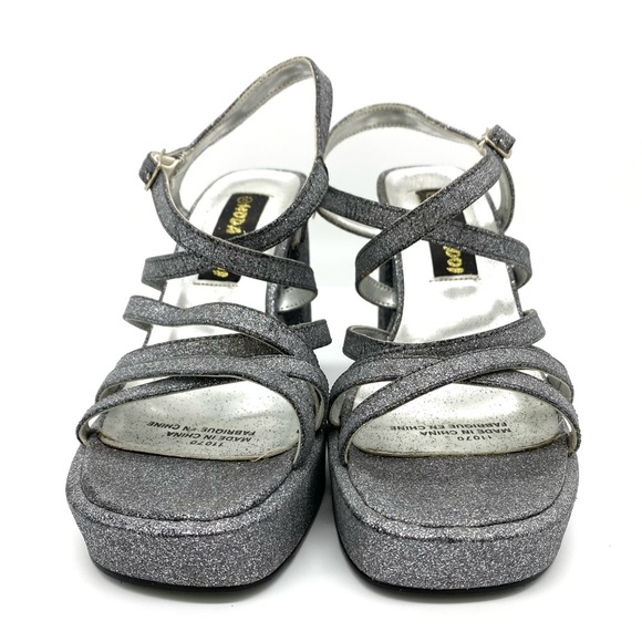 Vintage Y2K Glitter Strappy Block Heel Platform Shoes - Picture 2 of 7